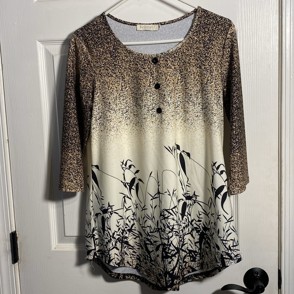 BaiSheng GT 3/4 Sleeve Black and Cream Top Medium